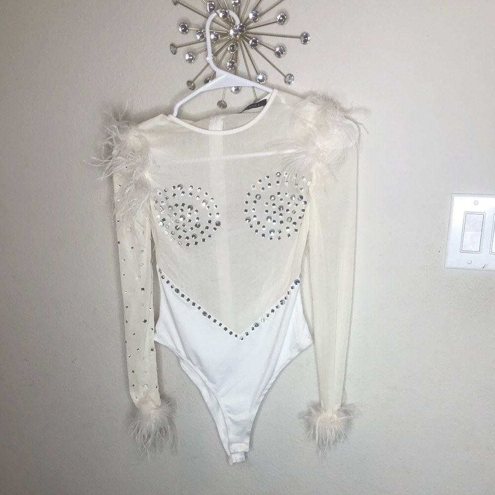 White Fur & Sparkly Bodysuit $2